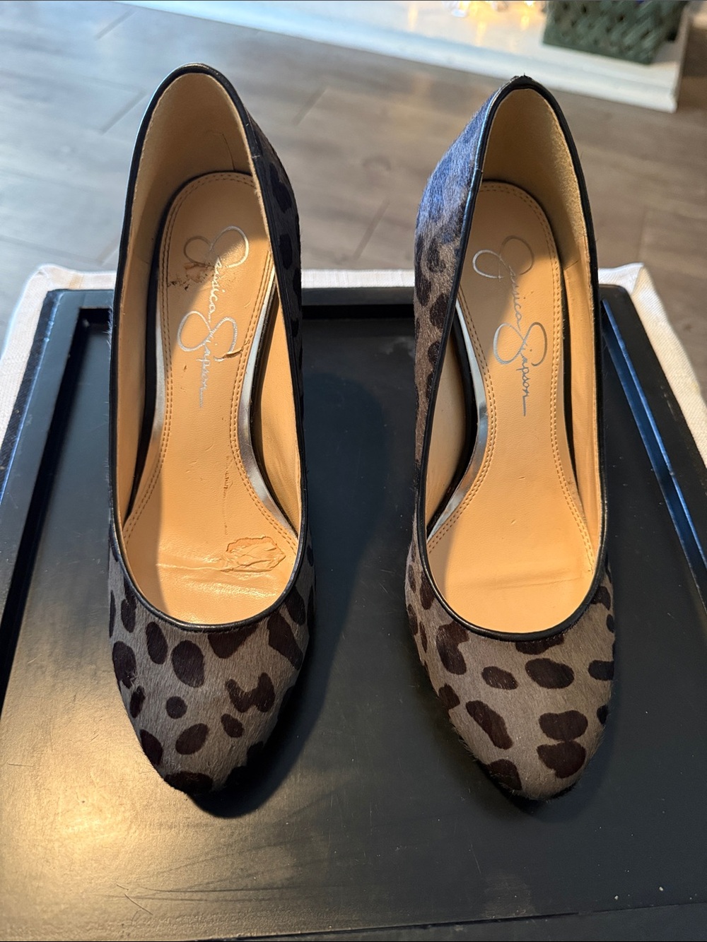 Jessica Simpson Leopard-Print Pointed Toe Pumps - Black and Grey